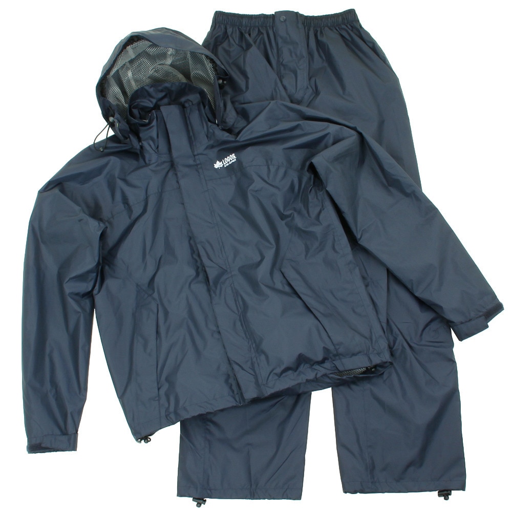 ロゴス(LOGOS)(メンズ)メンズ レインスーツ 上下 ブラック 28223 BLK レインウェア 防水 カッパ 合羽 雨具 アウトドア キャンプ レジャー 収納袋付 登山