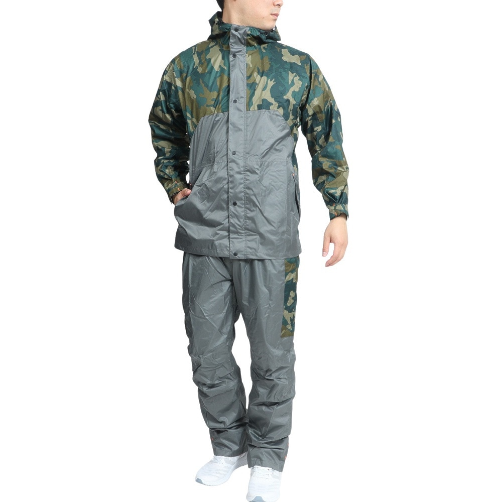 マック（Makku）（メンズ）レインウェア 上下セット 雨具 防水 透湿 軽量 クロスオーバーレインスーツ AS-8510 GR グレー