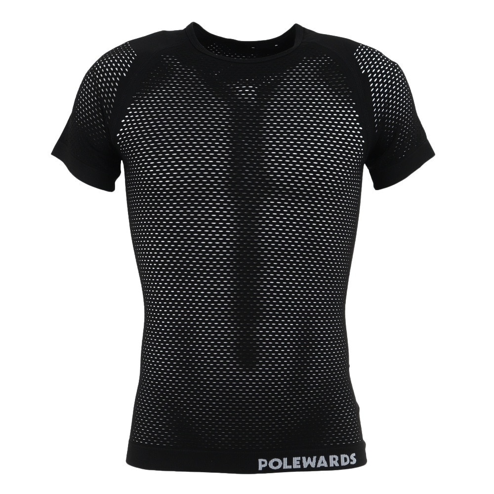 POLEWARDS（メンズ）半袖 インナー ドライコンフォートメッシュ半袖アンダーウェア PW2HJU06 BLK ブラック 専用洗濯ネット付