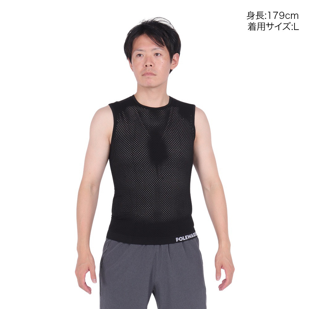 POLEWARDS（メンズ）インナー アンダーウェア ノースリーブ ドライコンフォートメッシュ PW2HJU07 BLK ブラック 洗濯専用ネット付
