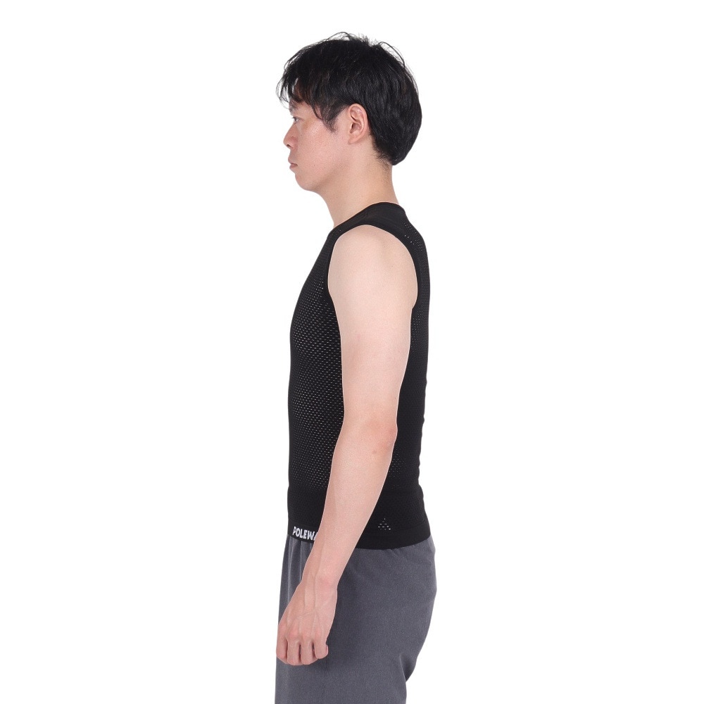 POLEWARDS（メンズ）インナー アンダーウェア ノースリーブ ドライコンフォートメッシュ PW2HJU07 BLK ブラック 洗濯専用ネット付