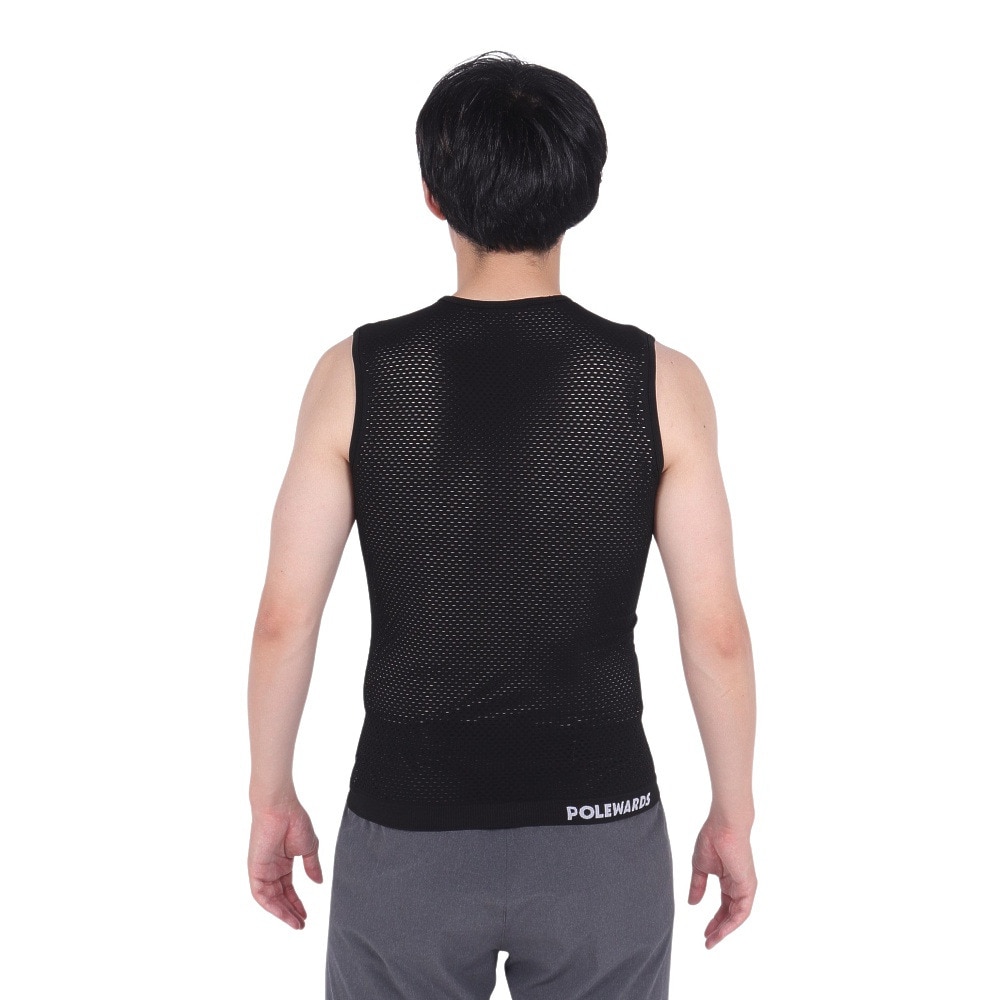 POLEWARDS（メンズ）インナー アンダーウェア ノースリーブ ドライコンフォートメッシュ PW2HJU07 BLK ブラック 洗濯専用ネット付