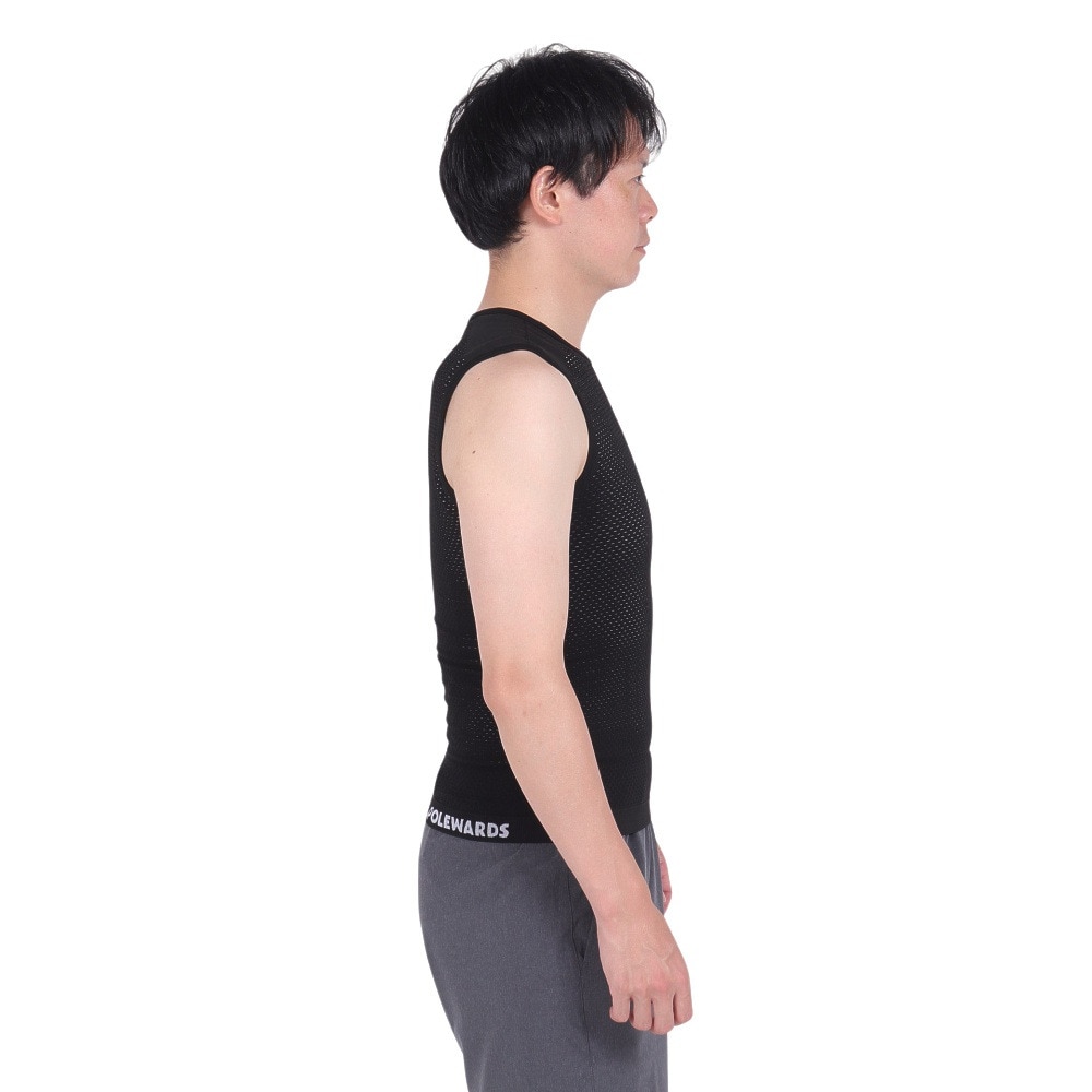POLEWARDS（メンズ）インナー アンダーウェア ノースリーブ ドライコンフォートメッシュ PW2HJU07 BLK ブラック 洗濯専用ネット付