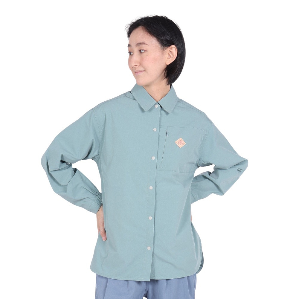 クリフメイヤー（KRIFF MAYER）（レディース）長袖シャツ ヘムラウンド オーバー シャツ 2344402LX:60:SAGE-GREEN グリーン 速乾 静電ケア
