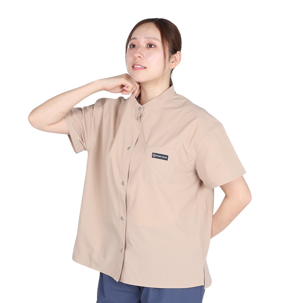 ホールアース（Whole Earth）（レディース）半袖 ノーカラーシャツ WE2TDZ51 BEG