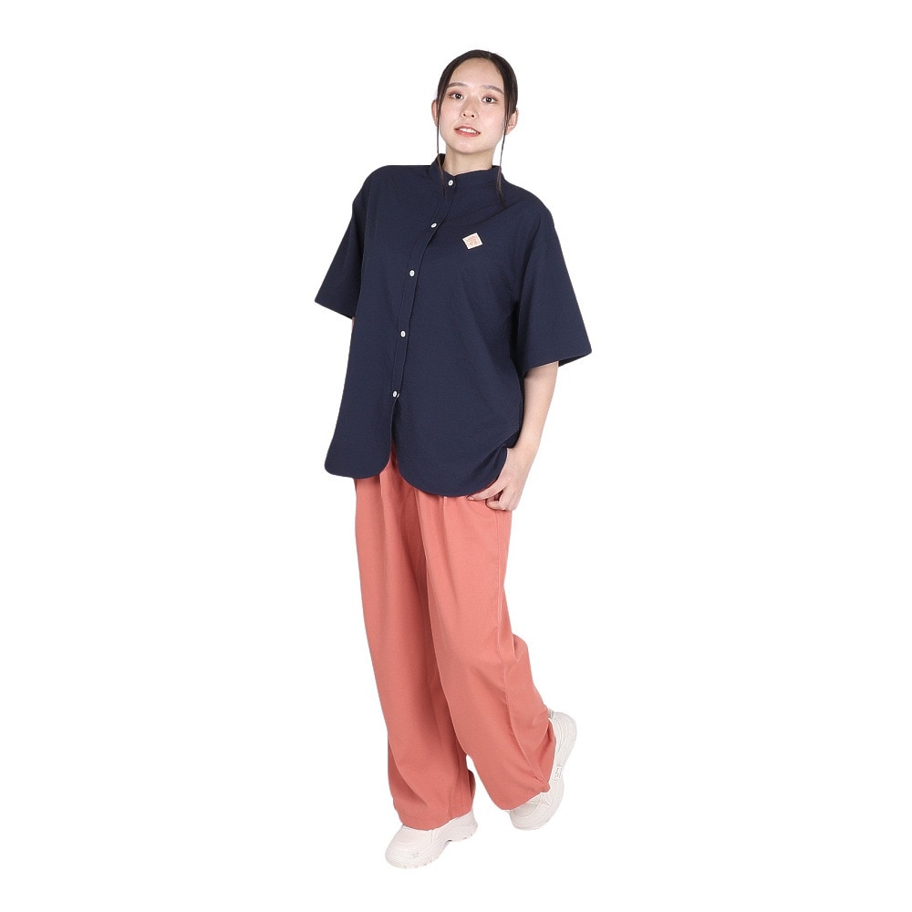 クリフメイヤー（KRIFF MAYER）（レディース）Aラインノーカラー 半袖シャツ 2344403LX:79:NAVY