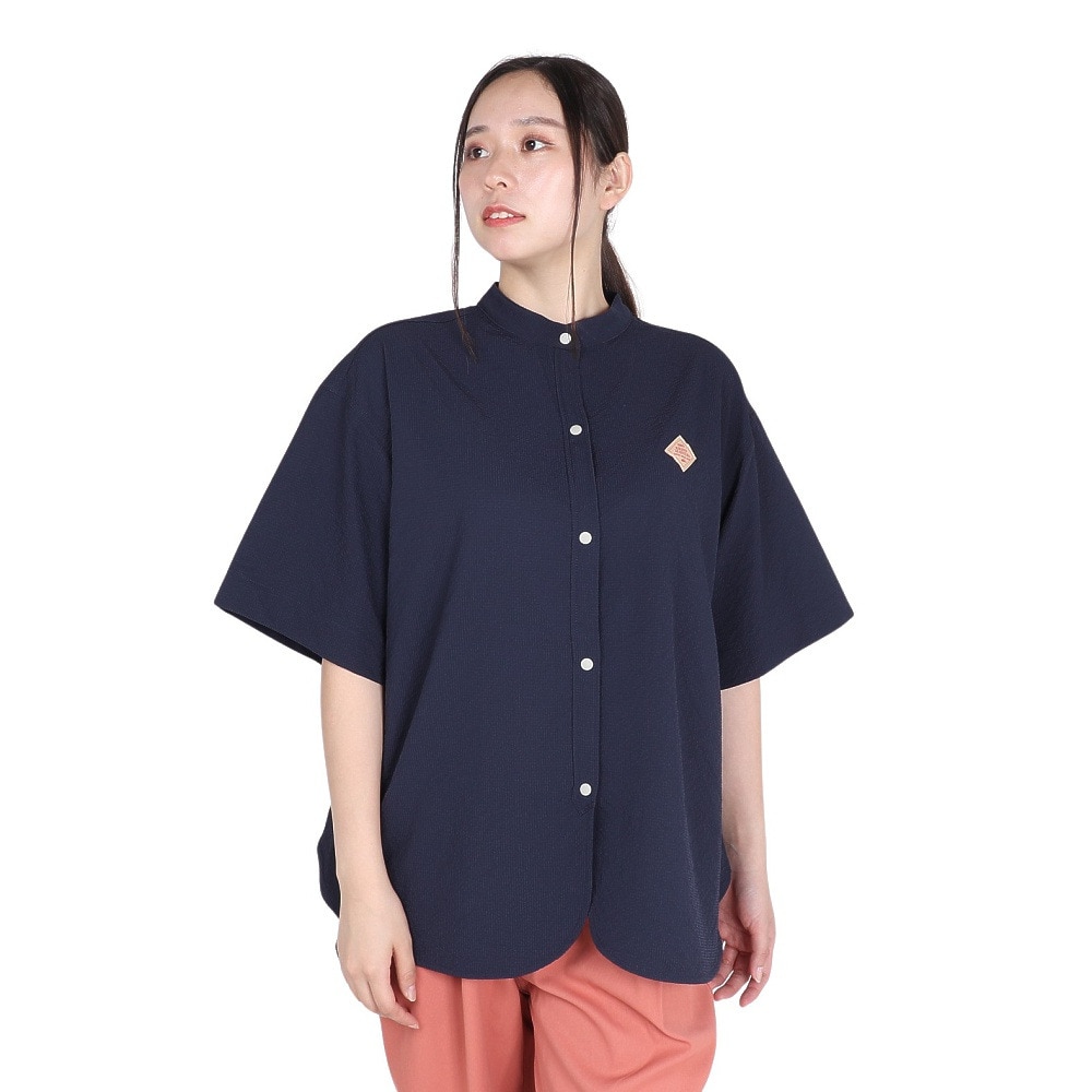 クリフメイヤー（KRIFF MAYER）（レディース）Aラインノーカラー 半袖シャツ 2344403LX:79:NAVY