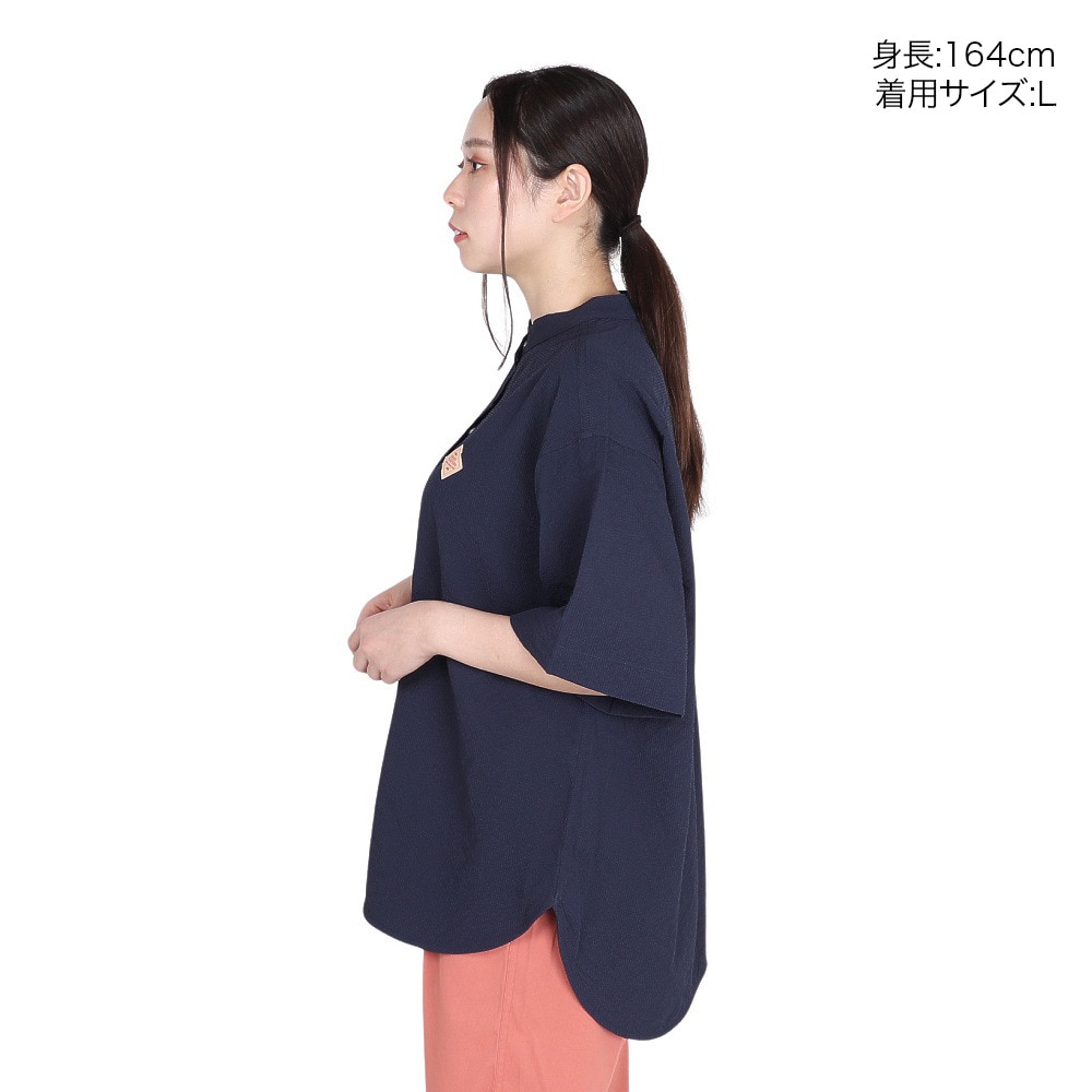 クリフメイヤー（KRIFF MAYER）（レディース）Aラインノーカラー 半袖シャツ 2344403LX:79:NAVY