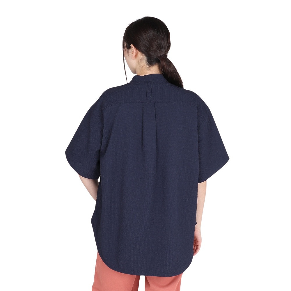 クリフメイヤー（KRIFF MAYER）（レディース）Aラインノーカラー 半袖シャツ 2344403LX:79:NAVY