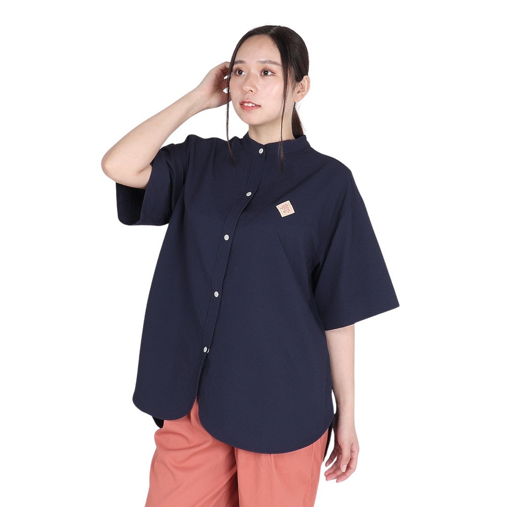 クリフメイヤー（KRIFF MAYER）（レディース）Aラインノーカラー 半袖シャツ 2344403LX:79:NAVY
