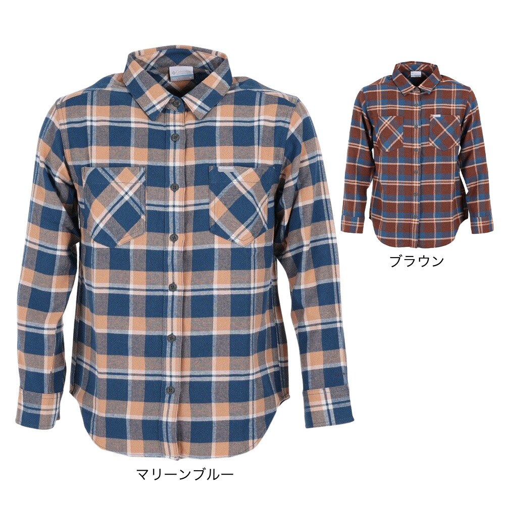 コロンビア（Columbia）（レディース）長袖シャツ シカゴアベニューロングスリーブシャツ PL3229 251 ブラウン チェックシャツ ネルシャツ 