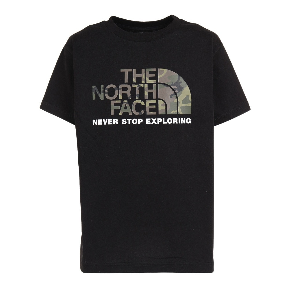 ノースフェイス（THE NORTH FACE）（キッズ）半袖 Tシャツ ショートスリーブカモロゴTシャツ NTJ32359 K ブラック トップス UVカット クルーネック