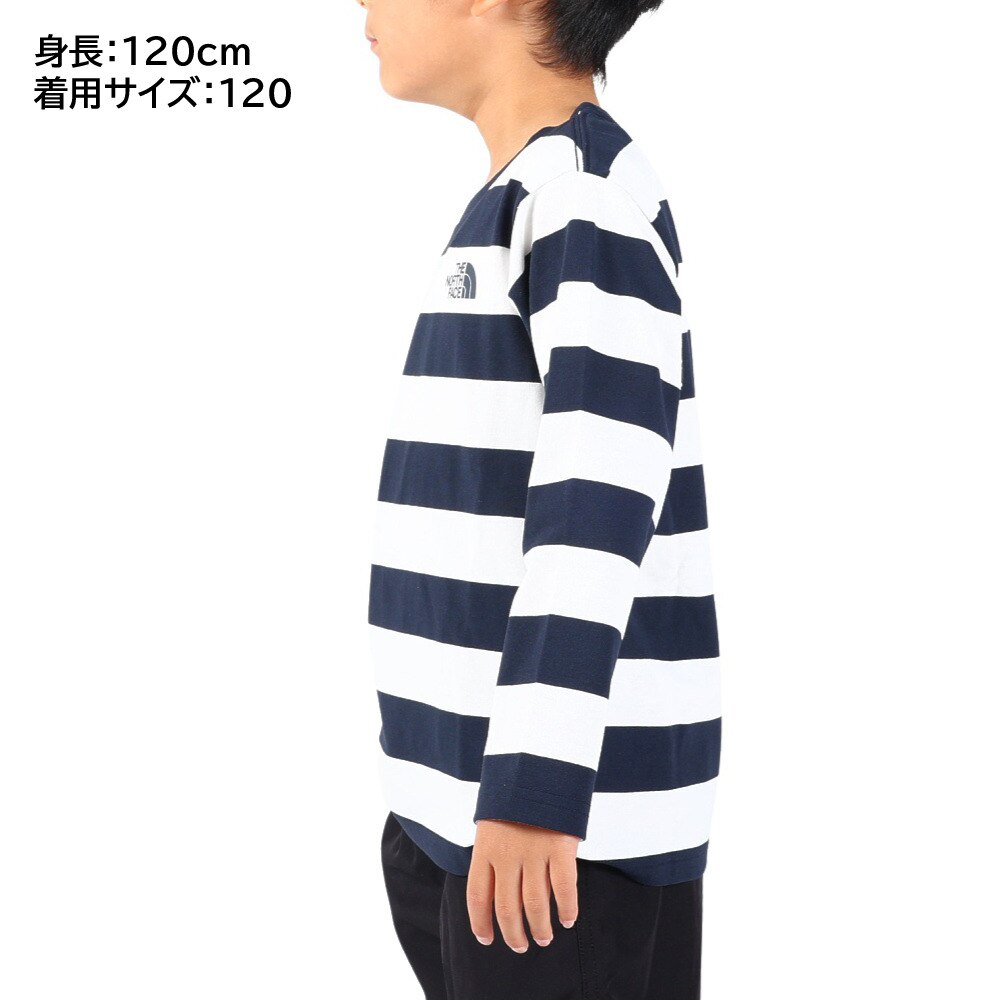 ノースフェイス（THE NORTH FACE）（キッズ）ジュニア 長袖Tシャツ ロンT フィールドボーダー NTJ32320 OW ホワイト×ネイビー