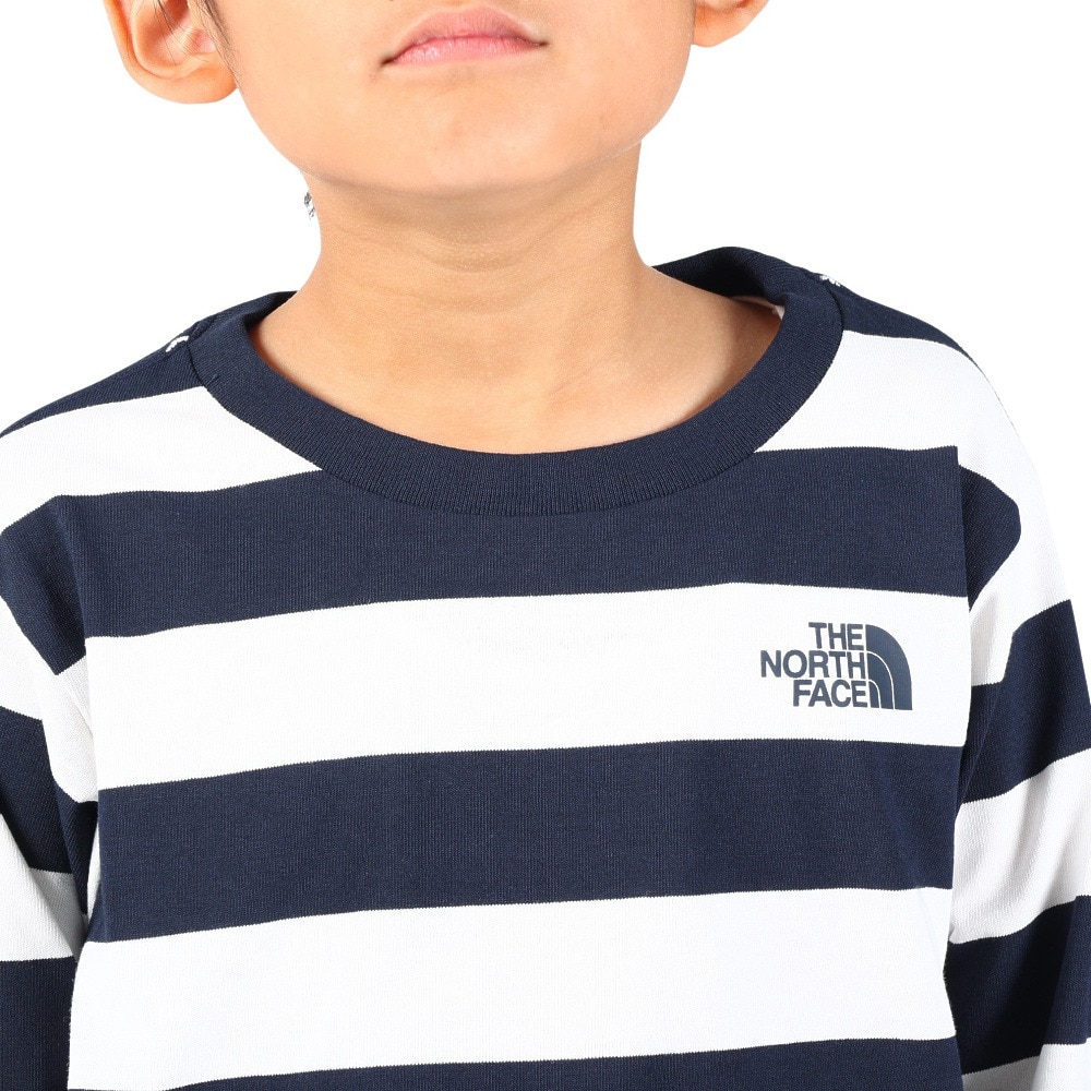 ノースフェイス（THE NORTH FACE）（キッズ）ジュニア 長袖Tシャツ ロンT フィールドボーダー NTJ32320 OW ホワイト×ネイビー  | アウトドア・キャンプ用品はエルブレス