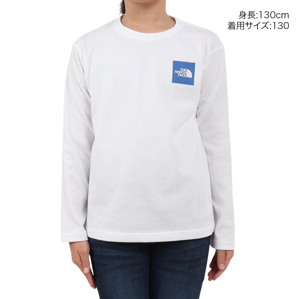 ザ・ノース・フェイス（THE NORTH FACE）（キッズ）ジュニア 長袖 Tシャツ ロンT スモールスクエアロゴ Tシャツ NTJ32357 WT ホワイト UVカット 速乾
