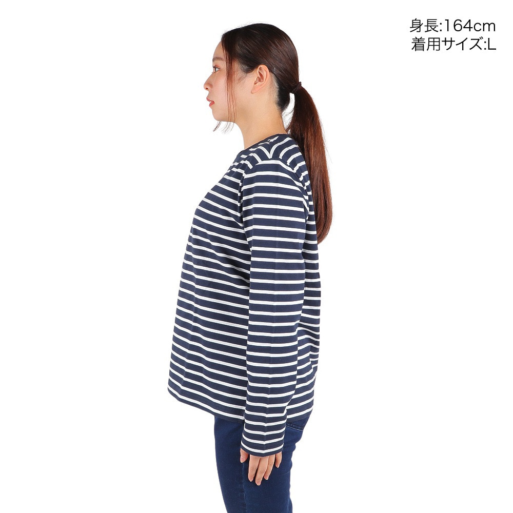 エーグル（AIGLE）（レディース）長袖Tシャツ ロンT クルーネック ロングスリーブTシャツ ZTFAH26-003 ネイビー×ホワイト ボーダー