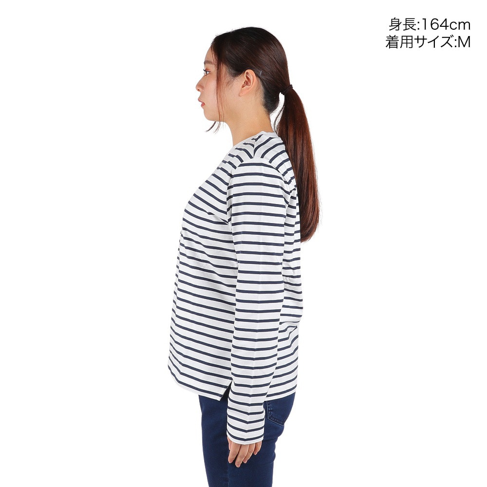 エーグル（AIGLE）（レディース）長袖Tシャツ ロンT クルーネック ロングスリーブTシャツ ZTFAH26-005 ホワイト×ブラック ボーダー