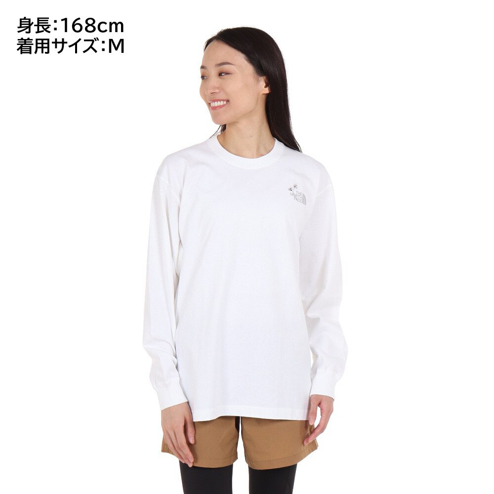 ノースフェイス（THE NORTH FACE）（レディース）長袖Tシャツ ロンT ロングスリーブ フラワーロゴ NT82332 W ホワイト