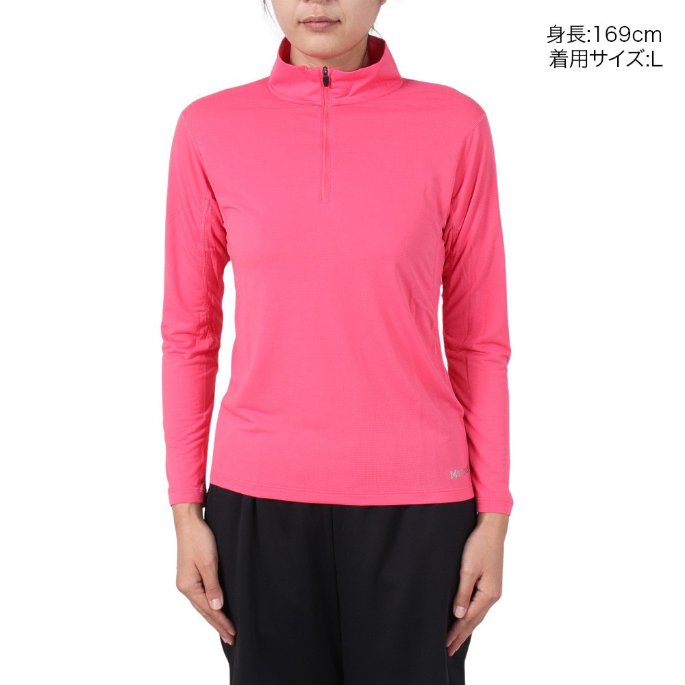 マーモット（Marmot）（レディース）接触冷感 ストレッチ 長袖Tシャツ ロンT ライムスキン ハーフジップ ロングスリーブシャツ TSSWC418-HNY