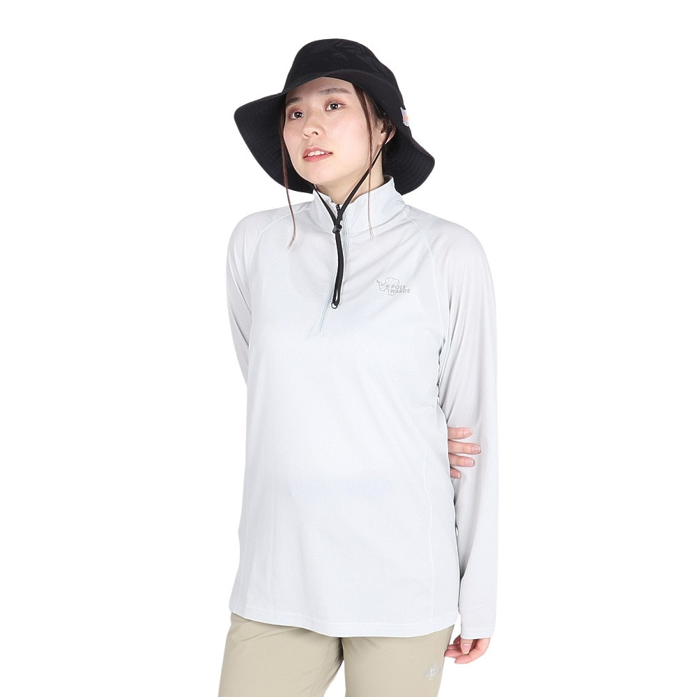POLEWARDS（レディース）長袖 DRY COMFORT ハーフジップTシャツ PW2RHB10 IGRY グレー 吸汗速乾 ストレッチ