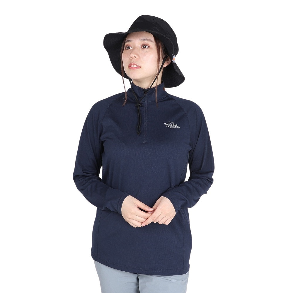POLEWARDS（レディース）長袖 DRY COMFORT ハーフジップ Tシャツ PW2RHB10 NVY ネイビー 吸汗速乾 ストレッチ