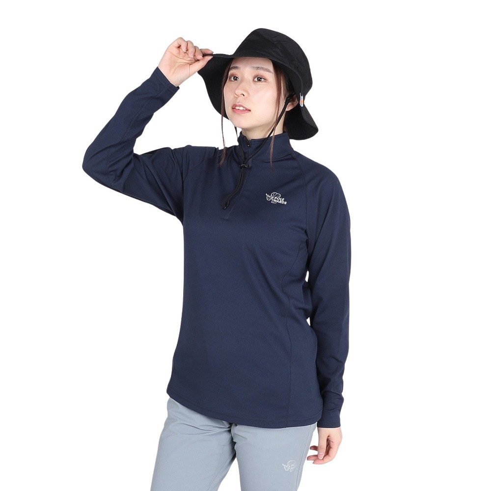 POLEWARDS（レディース）長袖 DRY COMFORT ハーフジップ Tシャツ PW2RHB10 NVY ネイビー 吸汗速乾 ストレッチ