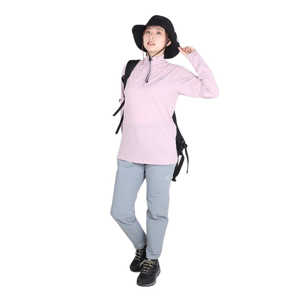 POLEWARDS（レディース）長袖 DRY COMFORT ハーフジップ Tシャツ PW2RHB10 SPNK ピンク 吸汗速乾 ストレッチ