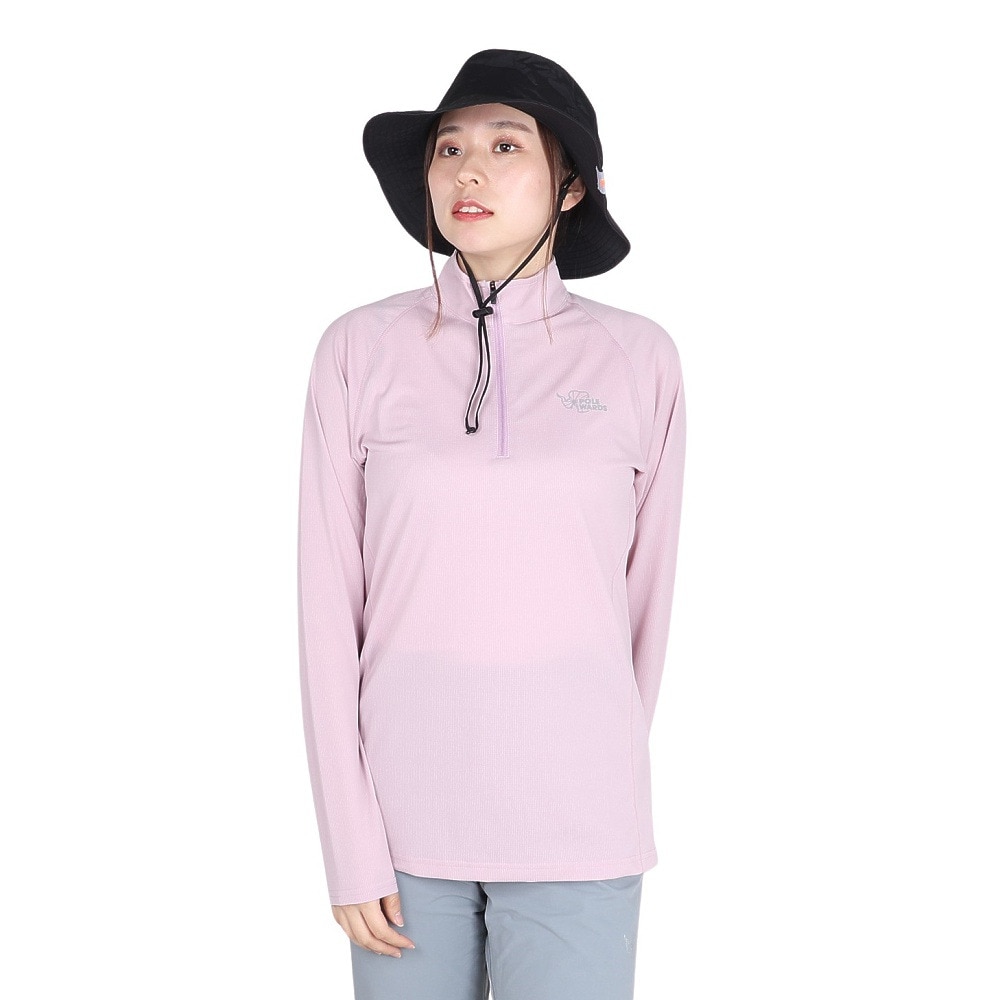 POLEWARDS（レディース）長袖 DRY COMFORT ハーフジップ Tシャツ PW2RHB10 SPNK ピンク 吸汗速乾 ストレッチ