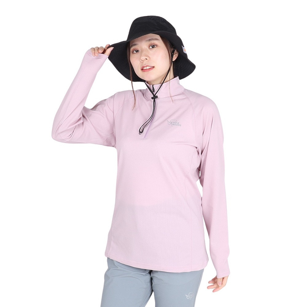 POLEWARDS（レディース）長袖 DRY COMFORT ハーフジップ Tシャツ PW2RHB10 SPNK ピンク 吸汗速乾 ストレッチ