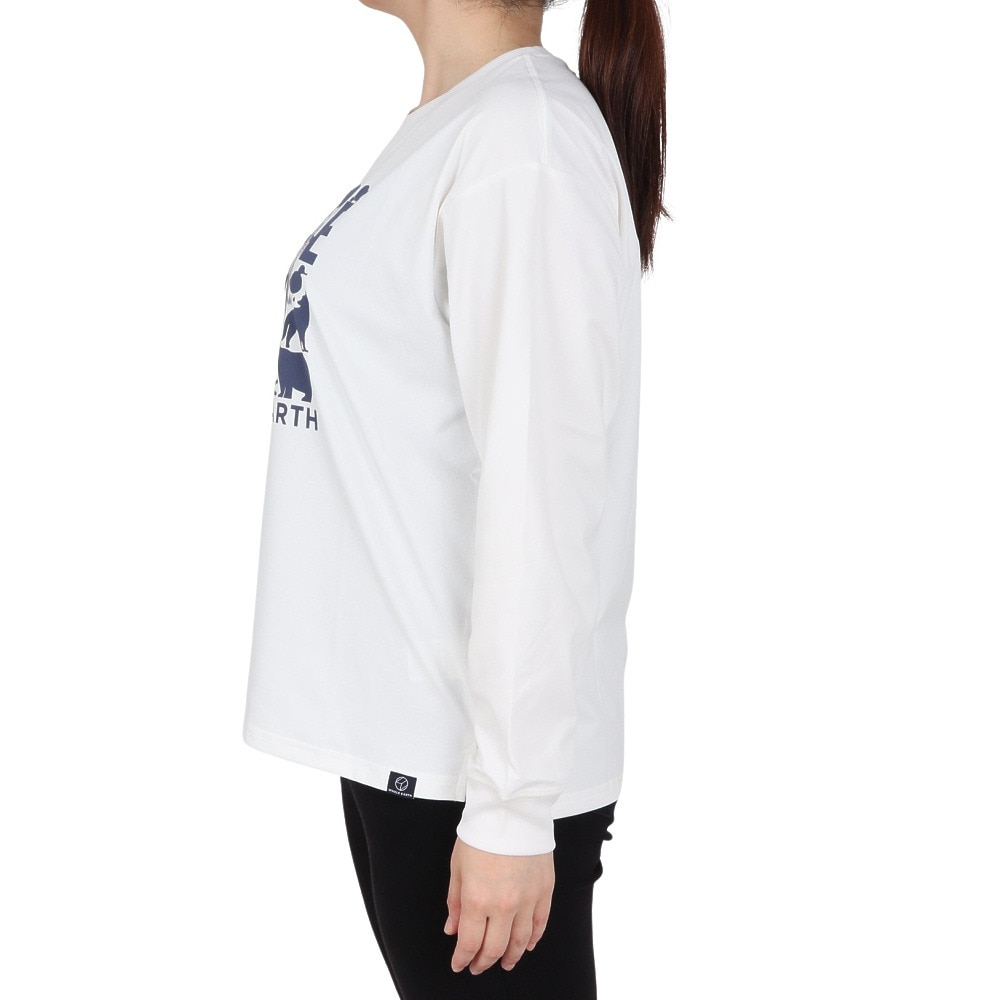 ホールアース（Whole Earth）（レディース）ロンT プリント長袖Tシャツ hike WE2SDZ35 WHT