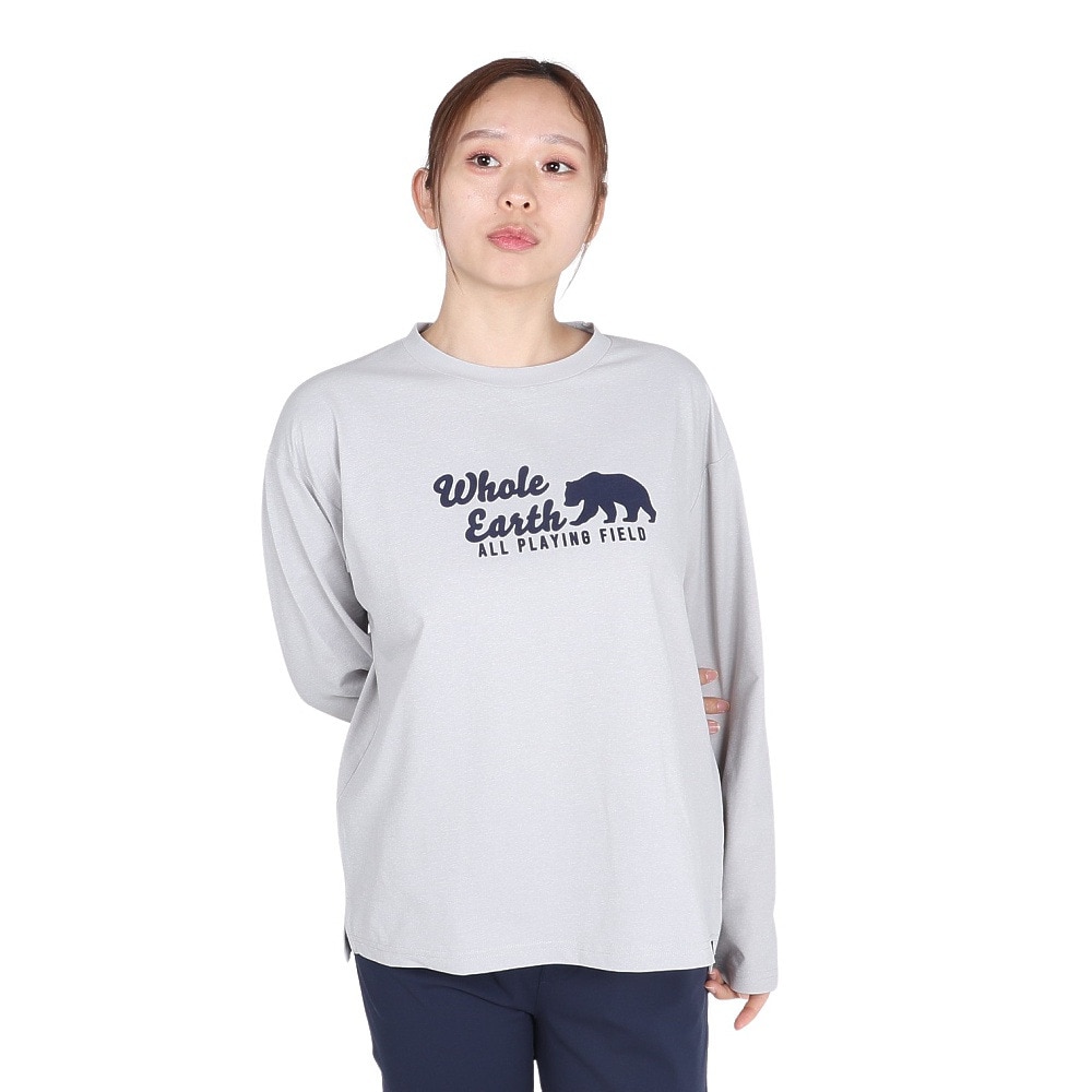ホールアース（Whole Earth）（レディース）長袖 BEAR Tシャツ WE2TDZ53 GRY ライトグレー