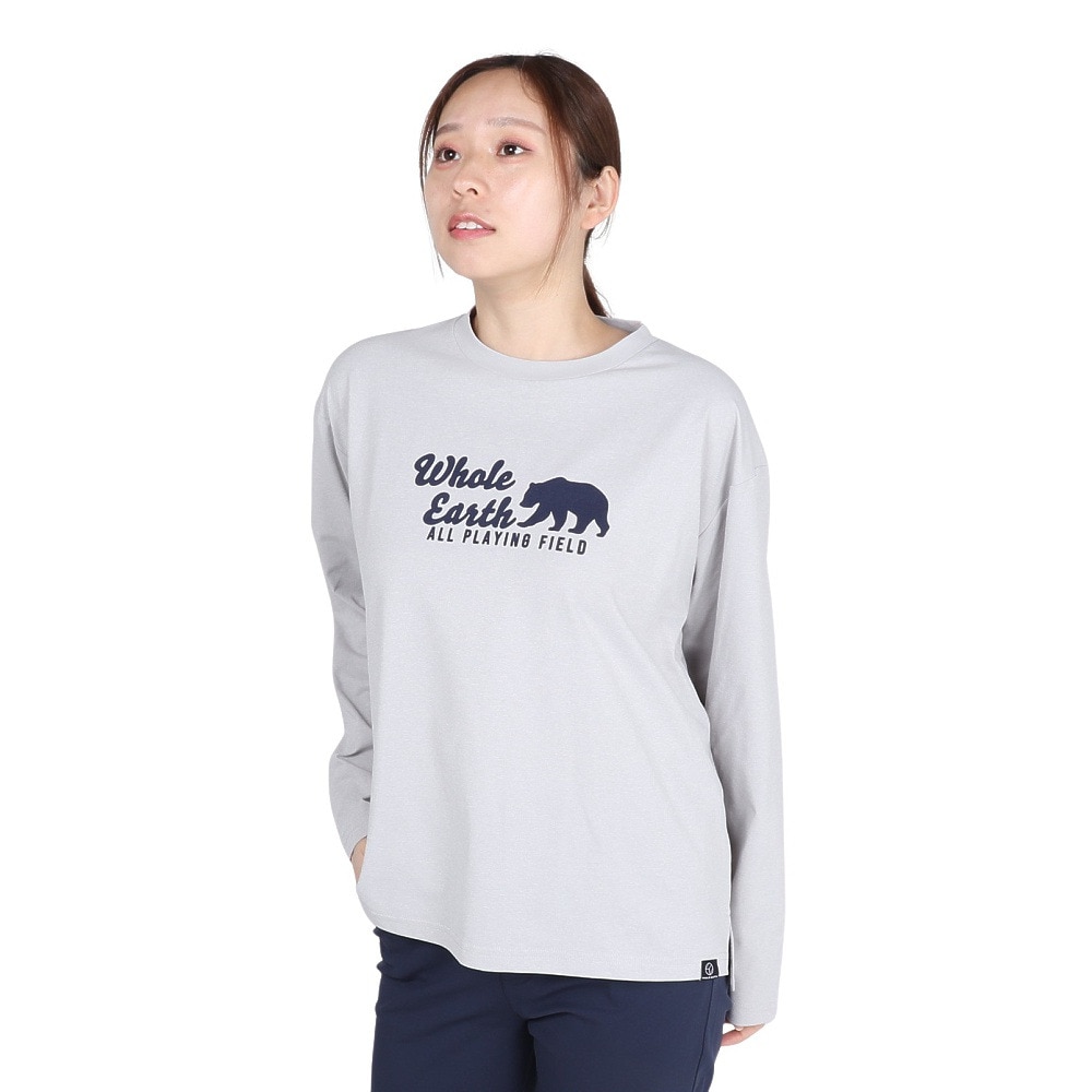 ホールアース（Whole Earth）（レディース）長袖 BEAR Tシャツ WE2TDZ53 GRY ライトグレー