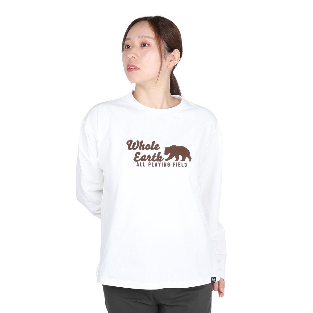 ホールアース（Whole Earth）（レディース）長袖 BEAR Tシャツ WE2TDZ53 WHT ホワイト