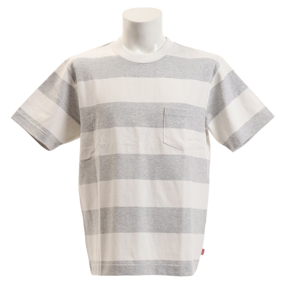  tシャツ 半袖　ヘビーウエイトボーダーポケット CH01-1489 White-Gray