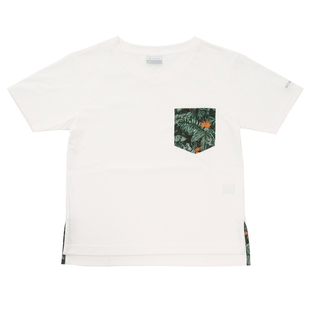  半袖Tシャツ DEMOCRAT HIKE ショートスリーブ PL0138 100 白 ホワイト 胸ポケット おしゃれ ボタニカル柄