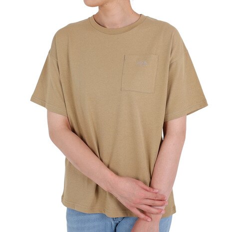 ＜エルブレス＞ 半袖Tシャツ ショートスリーブスモールロゴポケットティー NTW32102X KT シンプル ベージュ ワンポイント 胸ポケット画像