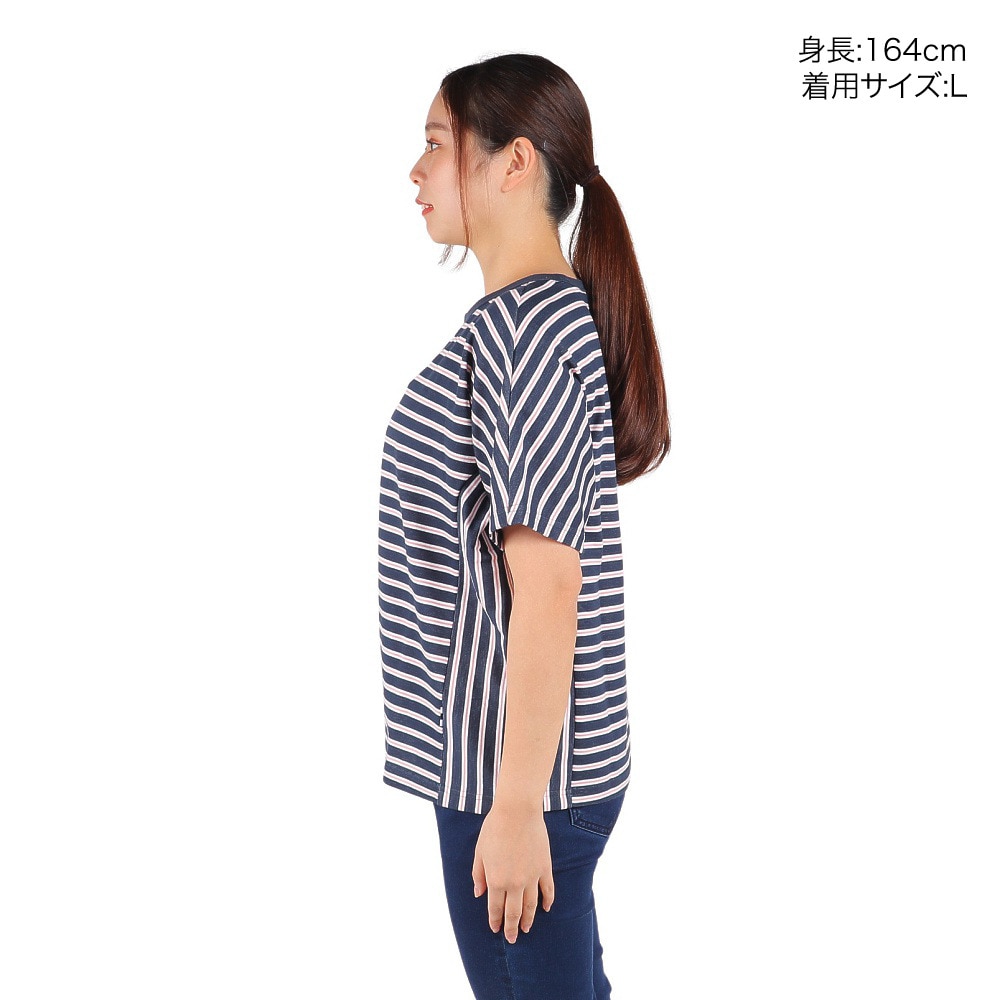 エーグル（AIGLE）（レディース）半袖Tシャツ クルーネックTシャツ ZTFAI15-001 ネイビー×ピンク