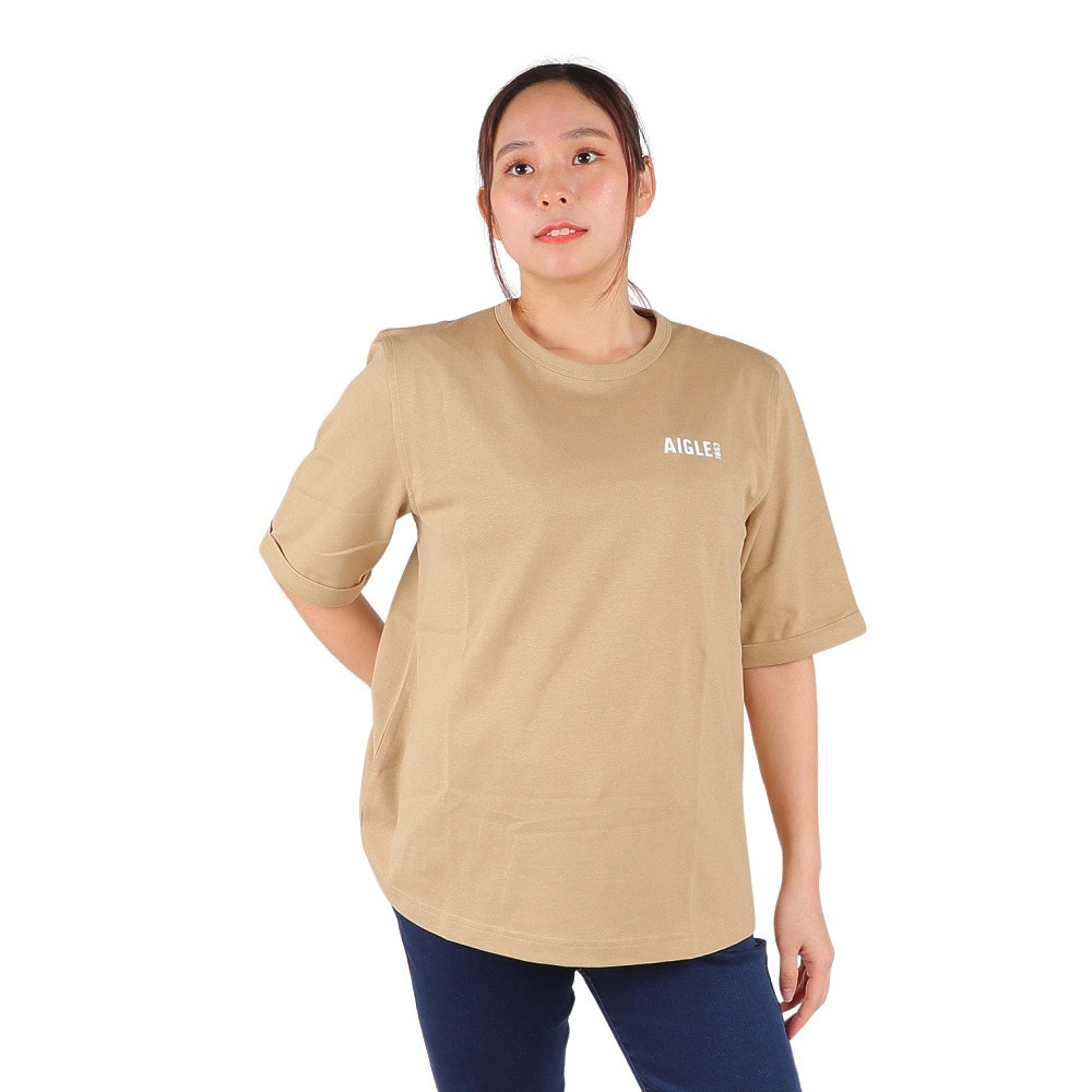 エーグル（AIGLE）（レディース）UPF40+ 吸水速乾 半袖Tシャツ クルーネックロゴTシャツ ZTFAI40-002 ベージュ