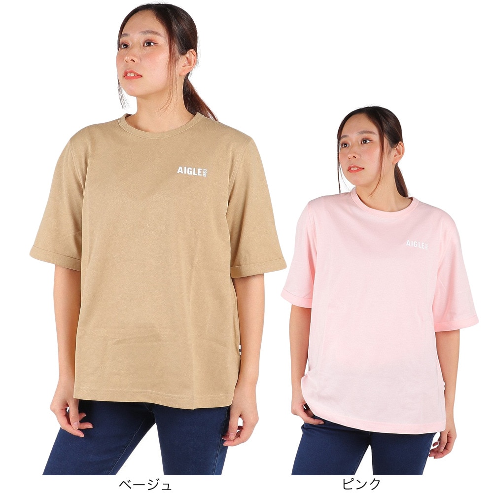 エーグル（AIGLE）（レディース）UPF40+ 吸水速乾 半袖Tシャツ クルーネックロゴTシャツ ZTFAI40-004 ピンク
