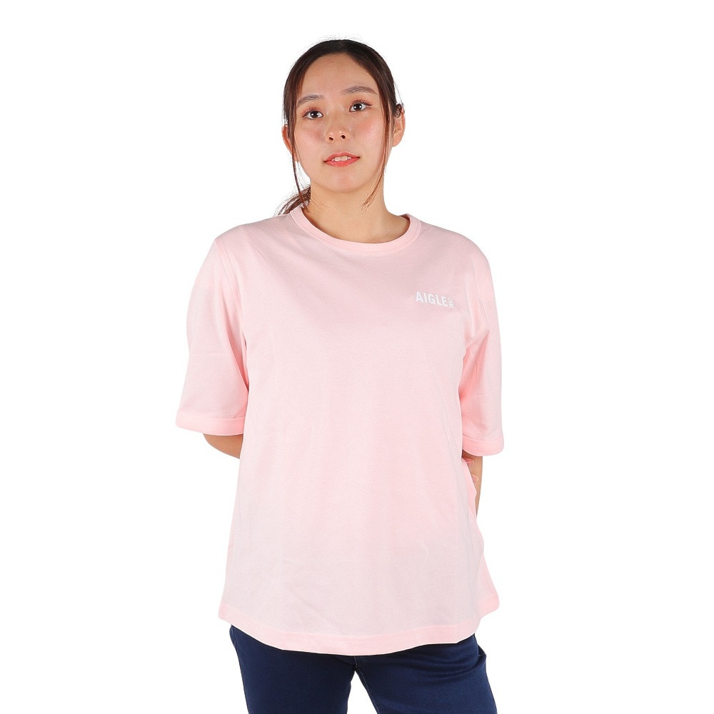エーグル（AIGLE）（レディース）UPF40+ 吸水速乾 半袖Tシャツ クルーネックロゴTシャツ ZTFAI40-004 ピンク