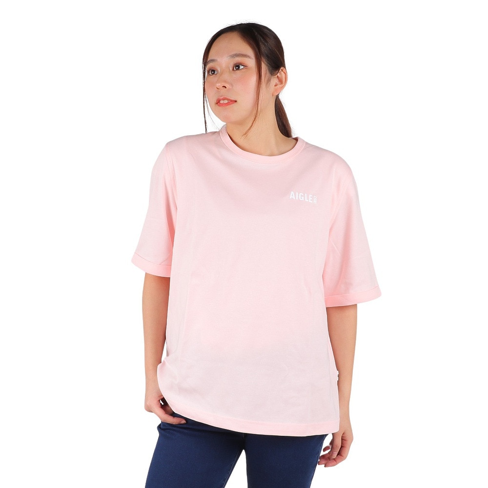 エーグル（AIGLE）（レディース）UPF40+ 吸水速乾 半袖Tシャツ クルーネックロゴTシャツ ZTFAI40-004 ピンク