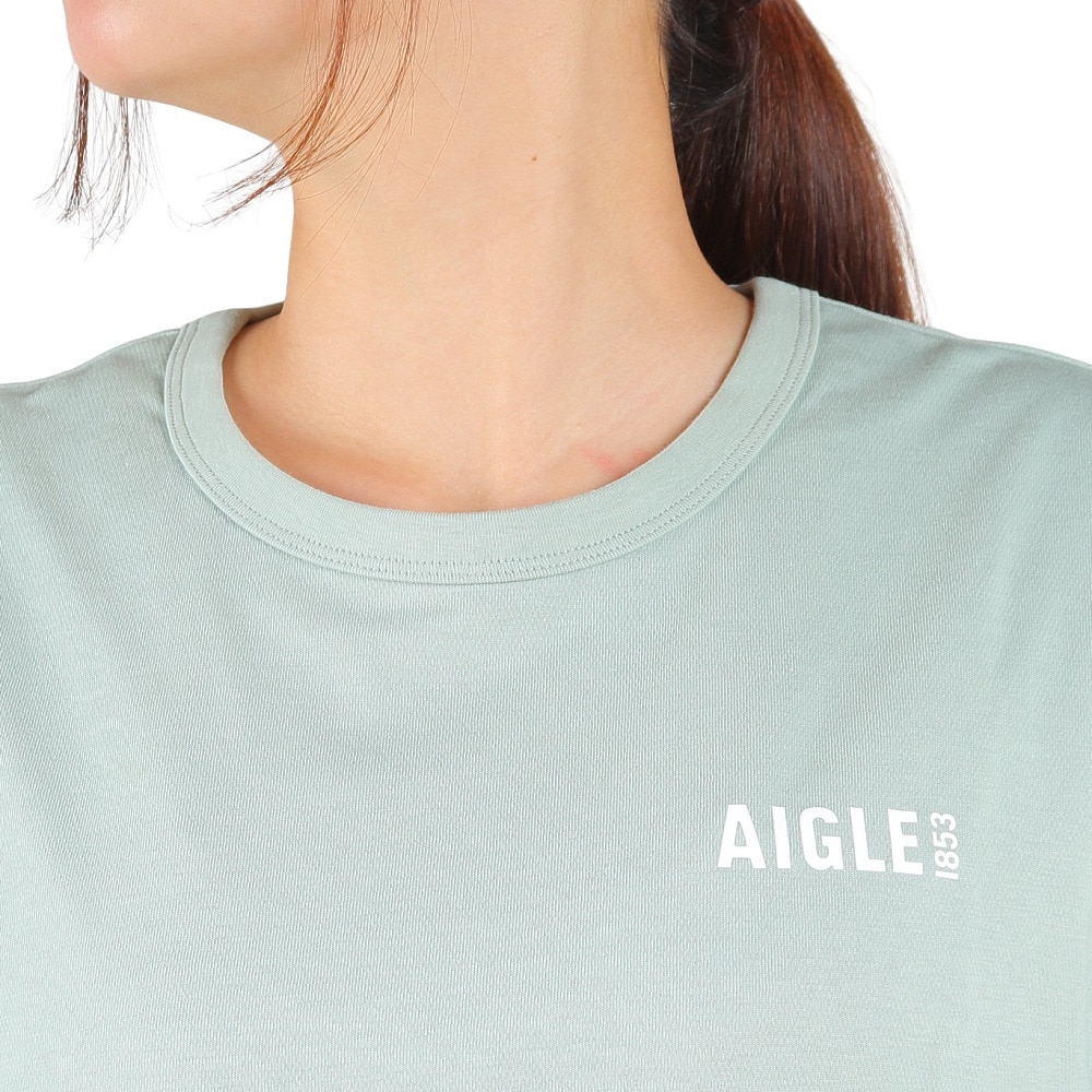 エーグル（AIGLE）（レディース）半袖Tシャツ クルーネックロゴTシャツ ZTFAI40-005 グリーン