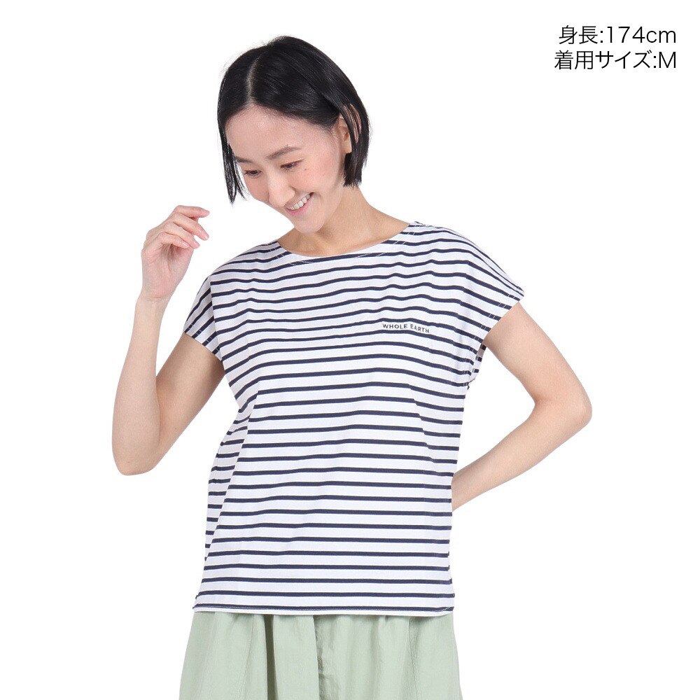 ホールアース（Whole Earth）（レディース）速乾 ストレッチ Y/D ボーダー 半袖Tシャツ WE2RDZ22 NVY