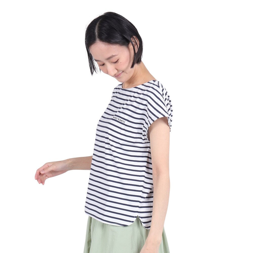 ホールアース（Whole Earth）（レディース）速乾 ストレッチ Y/D ボーダー 半袖Tシャツ WE2RDZ22 NVY