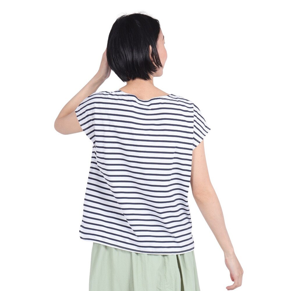 ホールアース（Whole Earth）（レディース）速乾 ストレッチ Y/D ボーダー 半袖Tシャツ WE2RDZ22 NVY
