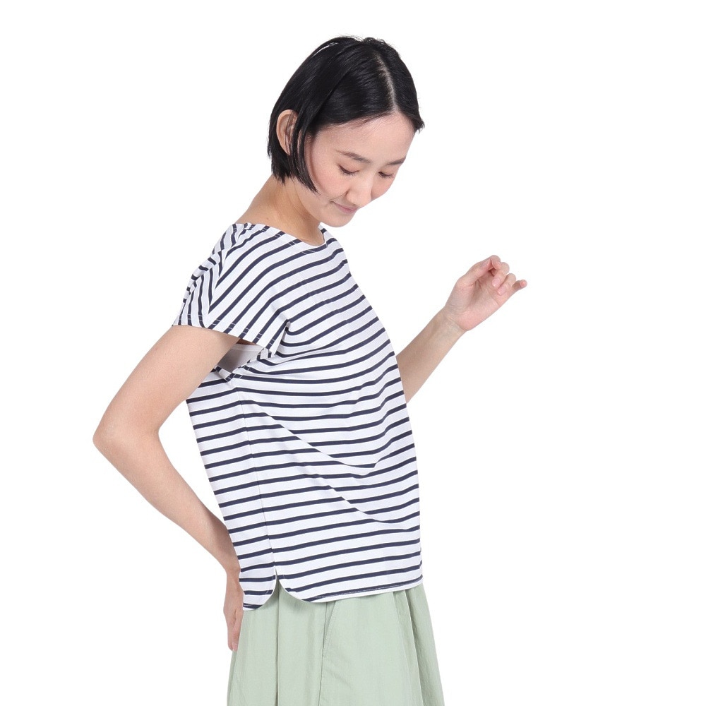ホールアース（Whole Earth）（レディース）速乾 ストレッチ Y/D ボーダー 半袖Tシャツ WE2RDZ22 NVY