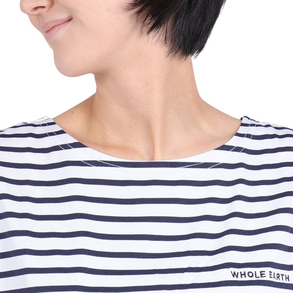 ホールアース（Whole Earth）（レディース）速乾 ストレッチ Y/D ボーダー 半袖Tシャツ WE2RDZ22 NVY
