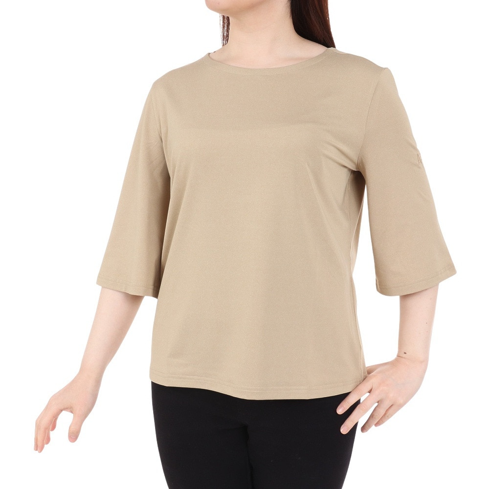 エーグル（AIGLE）（レディース）吸水速乾 ボートネック 半袖Tシャツ ZTFAT46-003 ベージュ