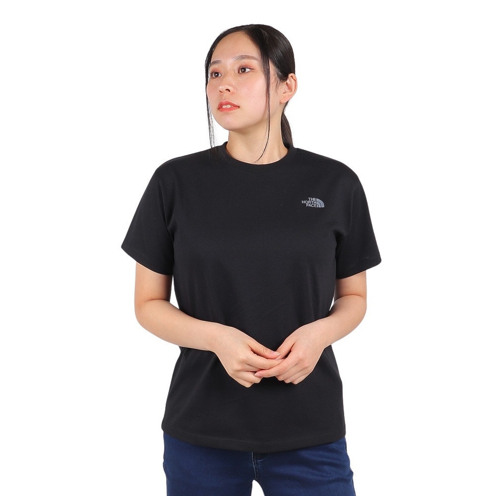 ザ・ノース・フェイス（THE NORTH FACE）（レディース）Tシャツ 半袖 BANDANA SQ LG スクエアロゴ NTW32446 黒 ブラック