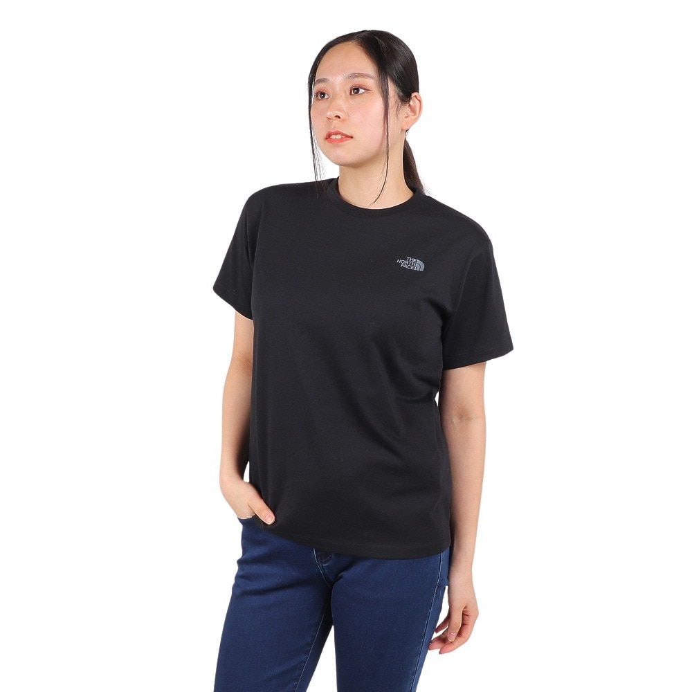 ザ・ノース・フェイス（THE NORTH FACE）（レディース）Tシャツ 半袖 BANDANA SQ LG スクエアロゴ NTW32446 黒 ブラック